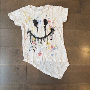 Lauren Moshi White Kids Drippy Smile Hi-Low Tee with Color Splatter